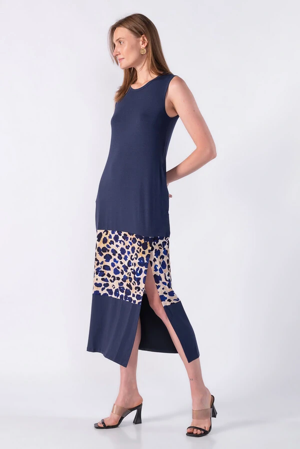 Vestido midi detalhe animal print