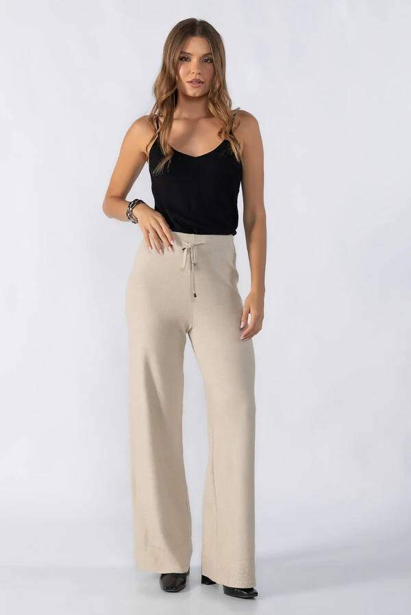Calça reta em lã com cordão