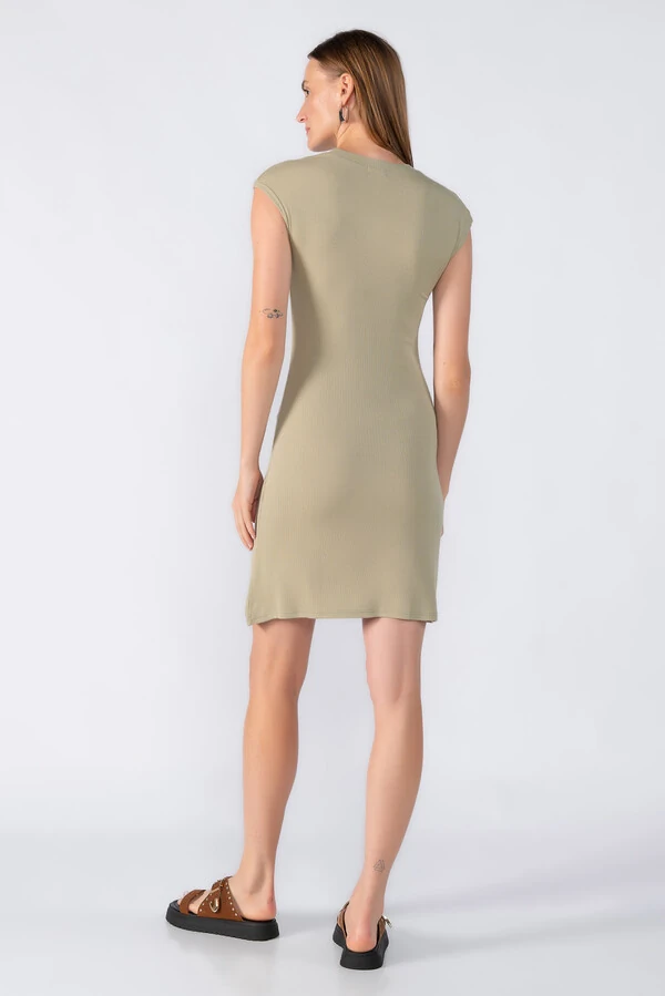 Vestido curto canelado manga japonesa