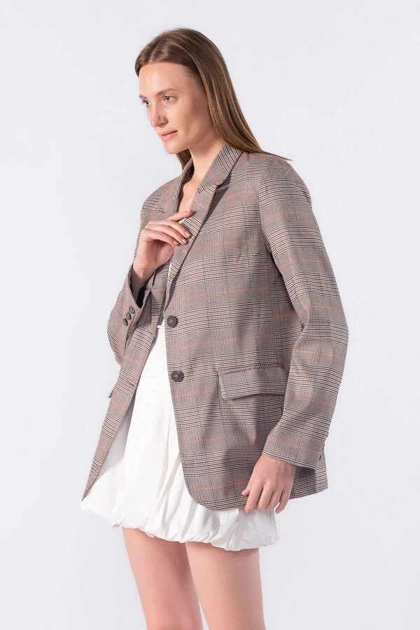 Blazer maxi xadrez com ombreiras