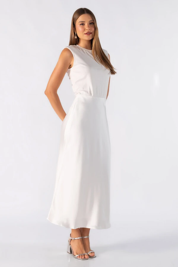 Vestido longo saia acetinada