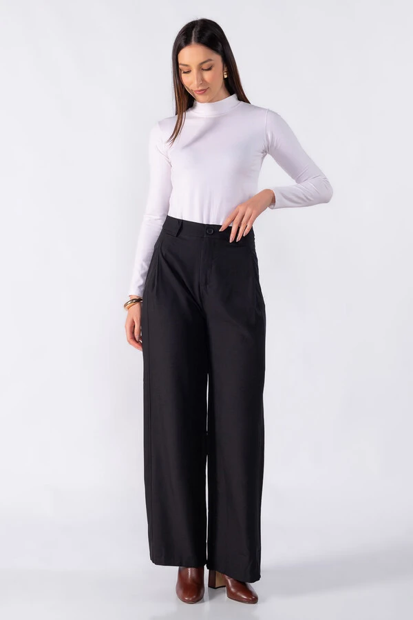 Calca pantalona detalhe costura dupla pregas