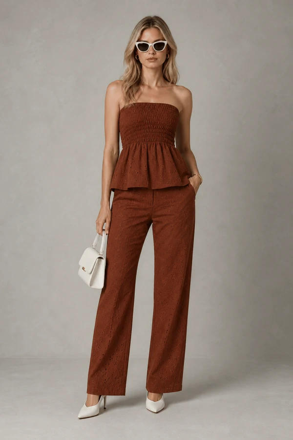 Conjunto em laise com blusa em lastex
