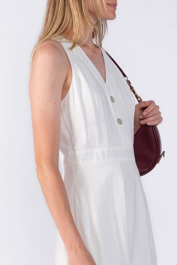 Vestido viscose decote V botões