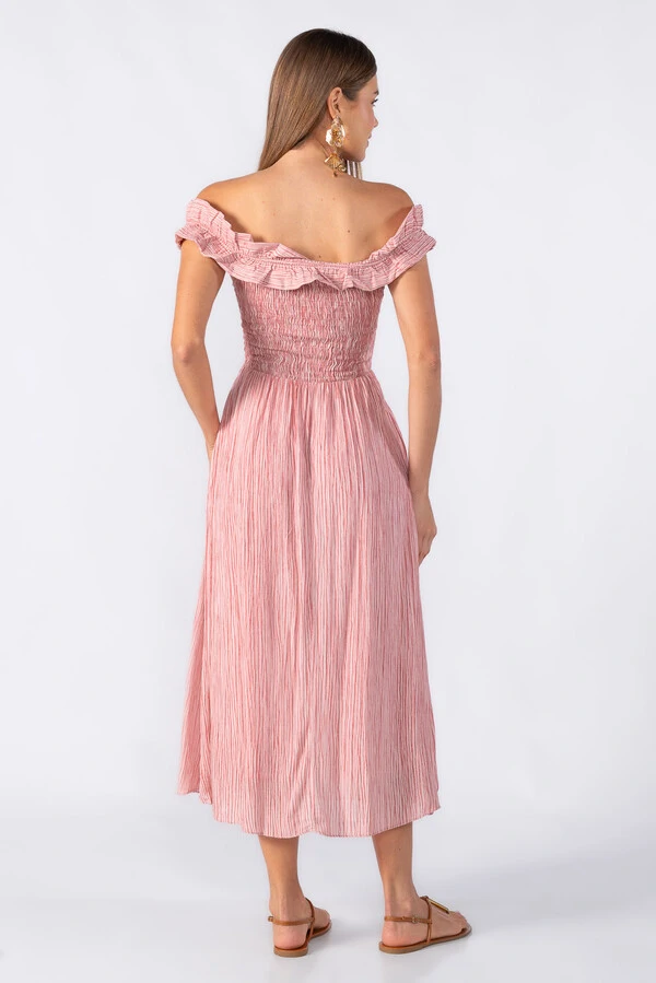 Vestido midi lastex com babado