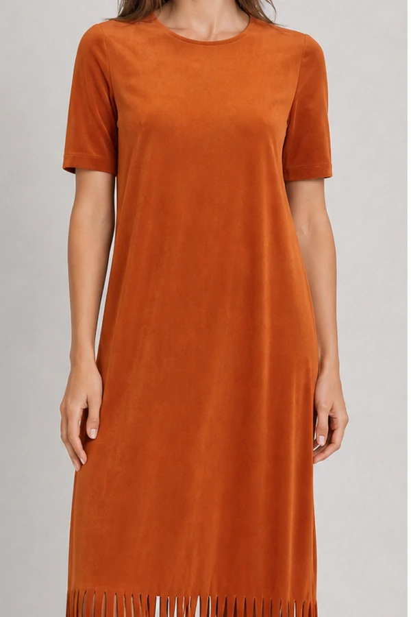Vestido de suede franja na barra