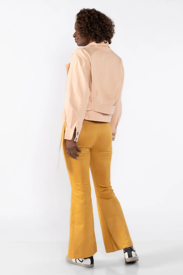 Calca flare suede com elastico na cintura