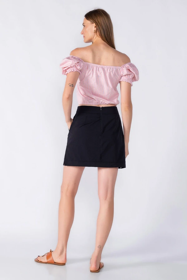 Cropped listrado manga bufante