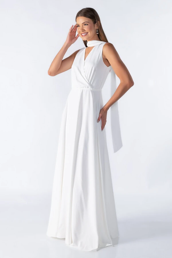 Vestido longo com decote em v