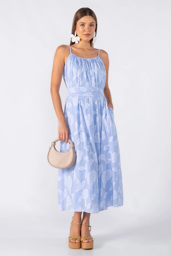 Vestido midi em algodão com bordados