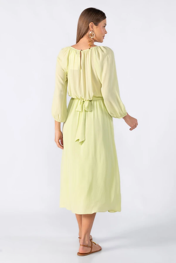 Vestido midi crepe com manga alongada