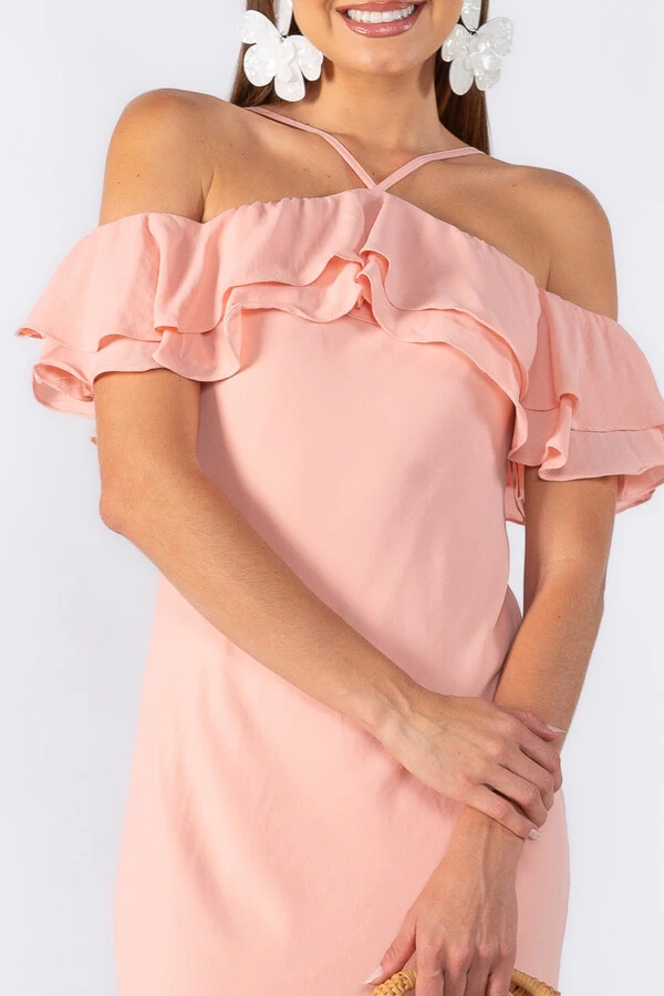Vestido midi babados alças