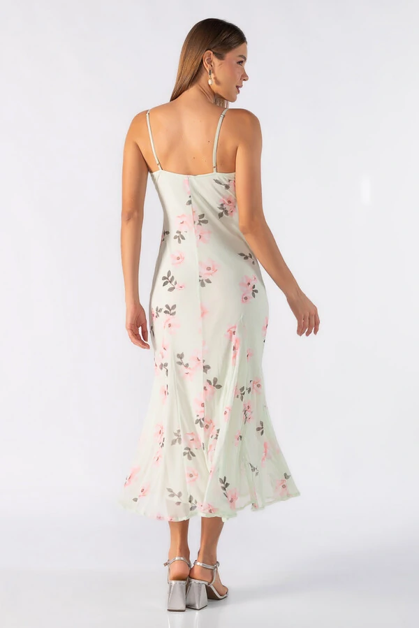 Vestido longo tule estampado