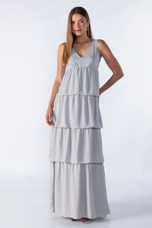 Vestido longo com babados