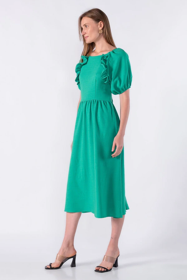 Vestido midi manga bufante