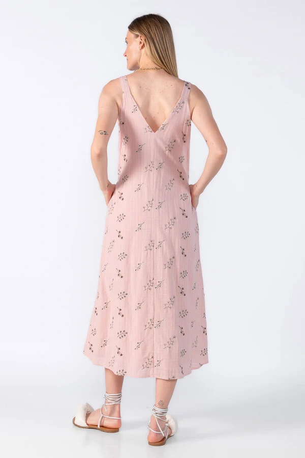 Vestido midi bordado decote V