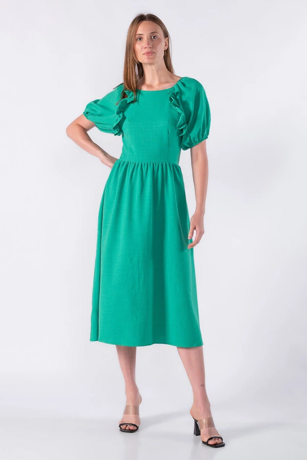 Vestido midi manga bufante
