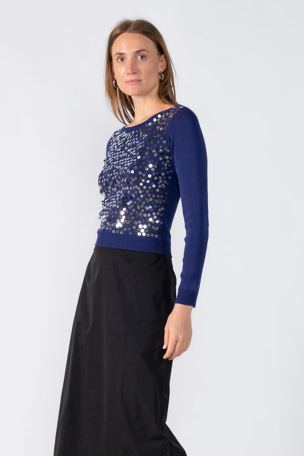 Blusa manga longa com aplicaoes em paete