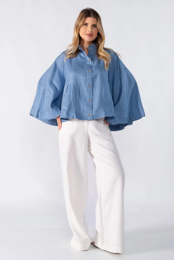 Poncho linho com botoes