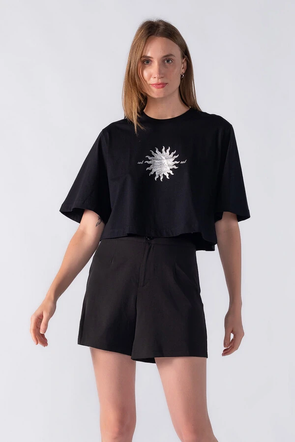 Cropped malha estampa sol