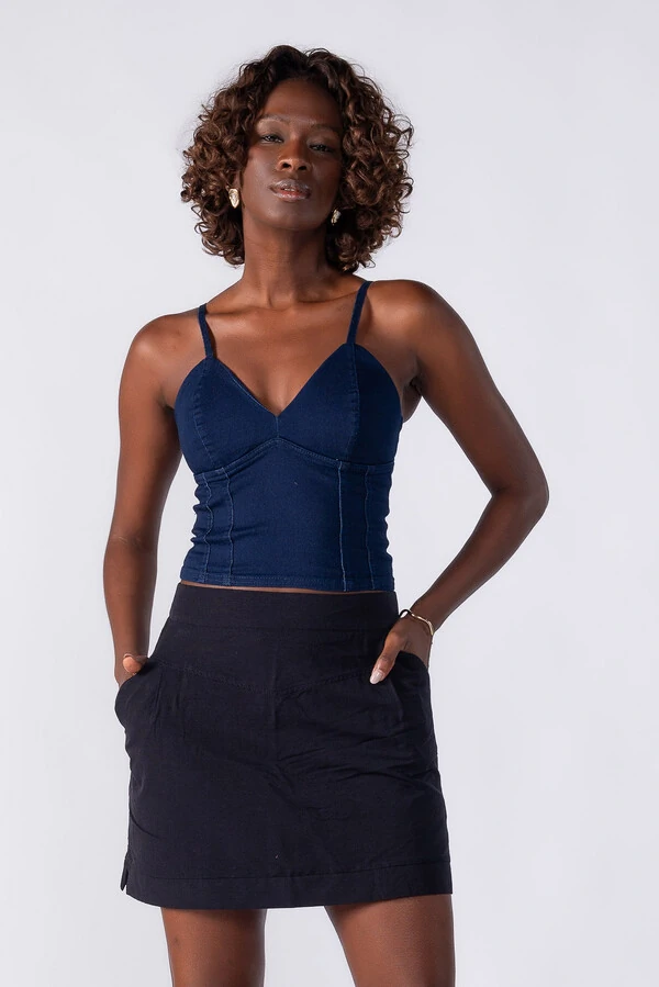 Top corset alcinha jeans