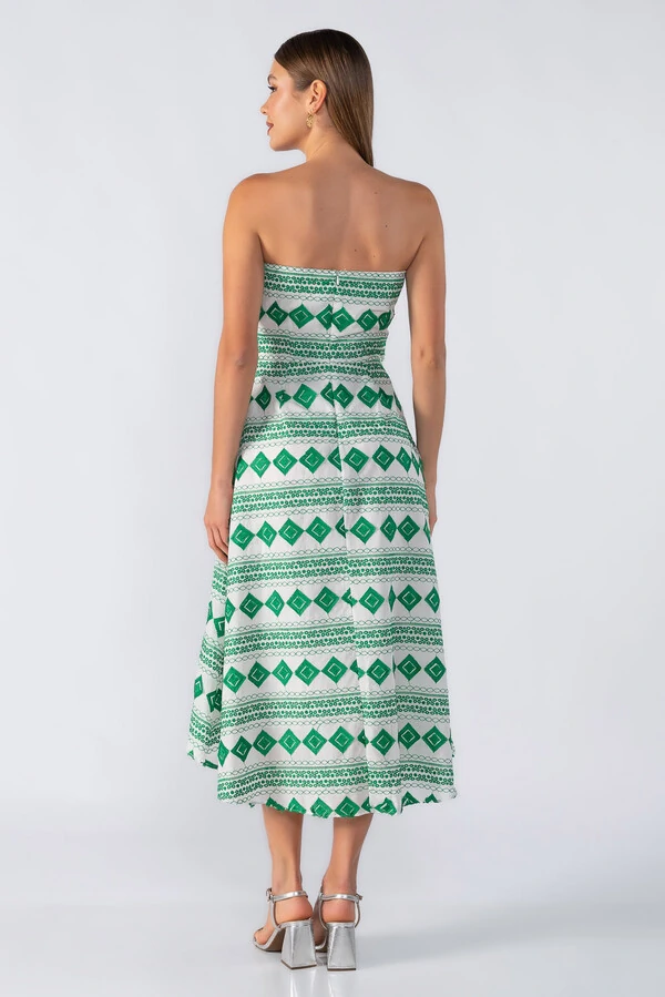 Vestido midi tomara que caia com laco