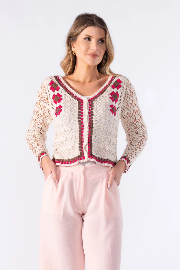 Cardigan curto croche