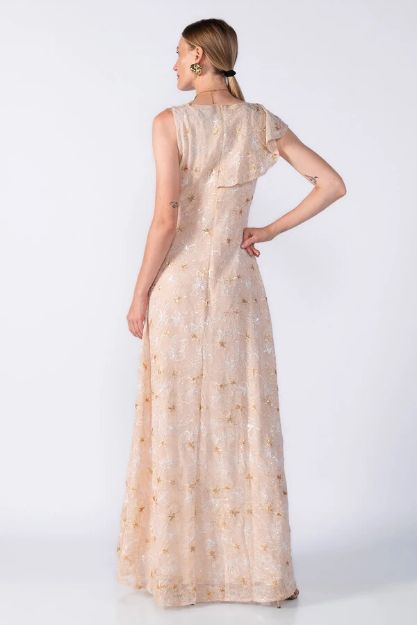 Vestido longo renda detalhe em paetê