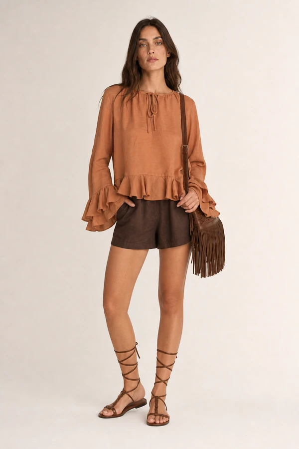 Blusa manga longa com babado