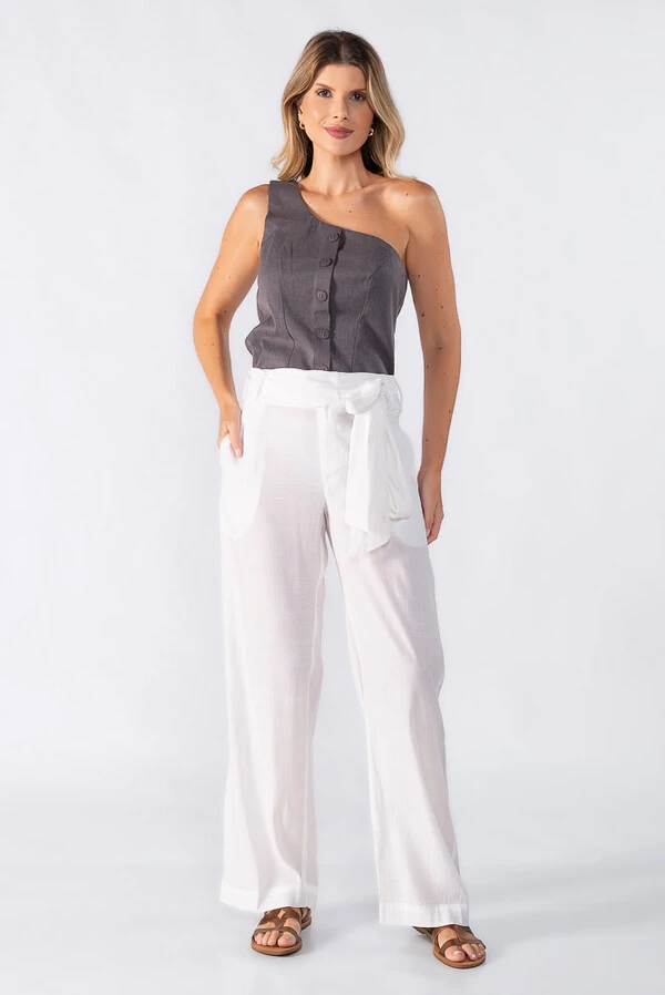 Calca pantalona com cos transpassado