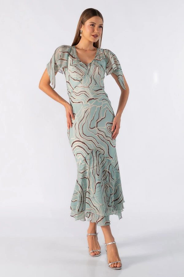 Vestido longo em chiffon estampado