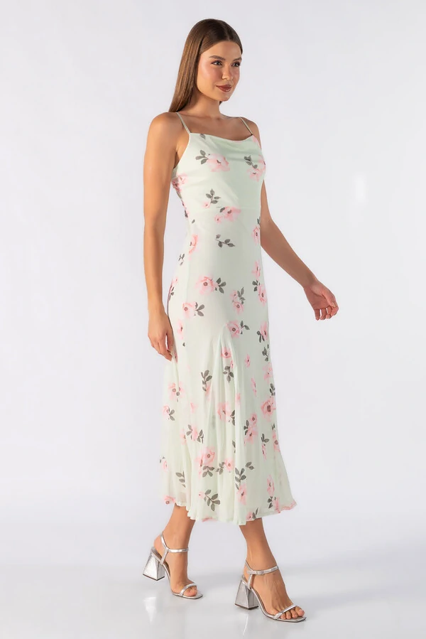 Vestido longo tule estampado