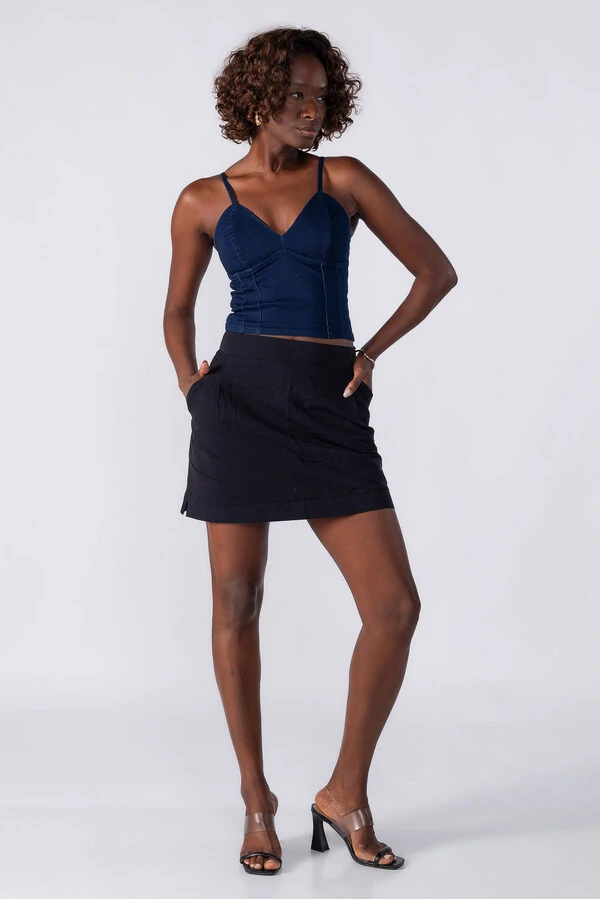 Top corset alcinha jeans