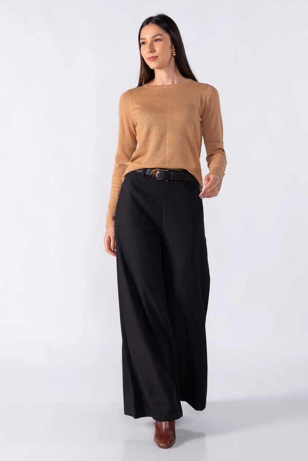 Blusa texturizada manga longa toque seda