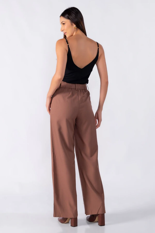 Calca pantalona classica com elastico na cintura