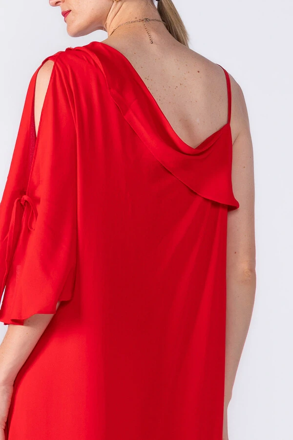 Vestido longo com forro e manga babado