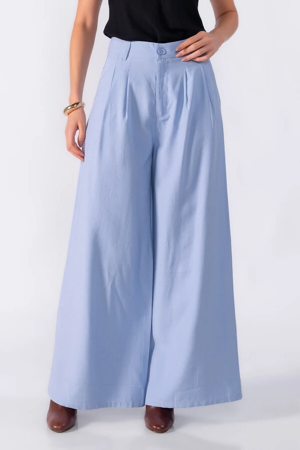 Pantalona com pregas frontal cintura alta