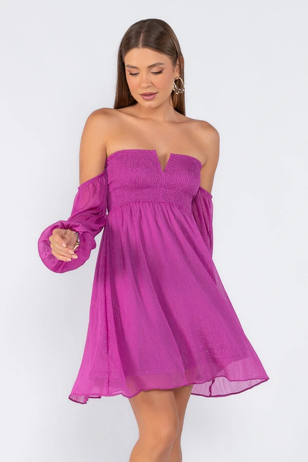 Vestido curto ciganinha manga longa