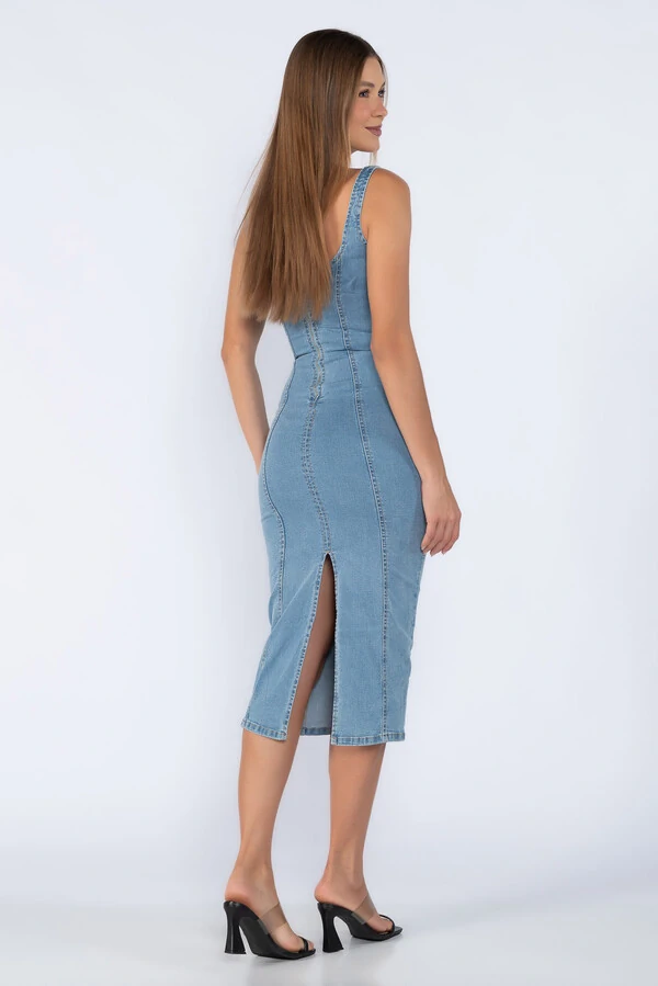 Vestido midi jeans acinturado