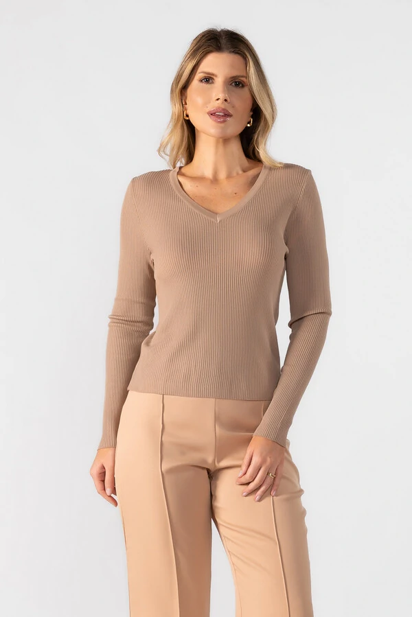 Blusa modal decote v manga longa