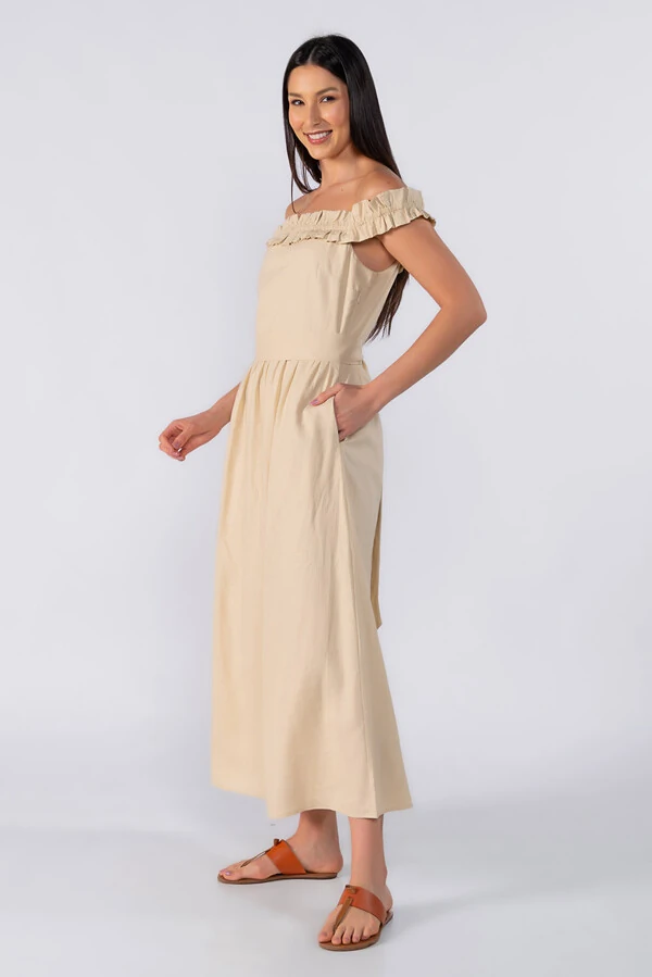 Vestido midi ombro a ombro