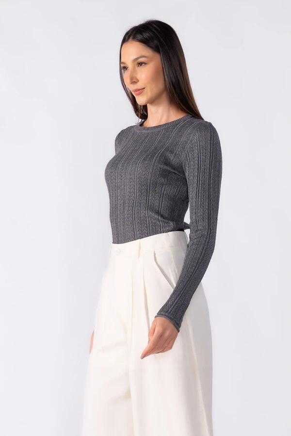 Blusa basica texturizada manga longa