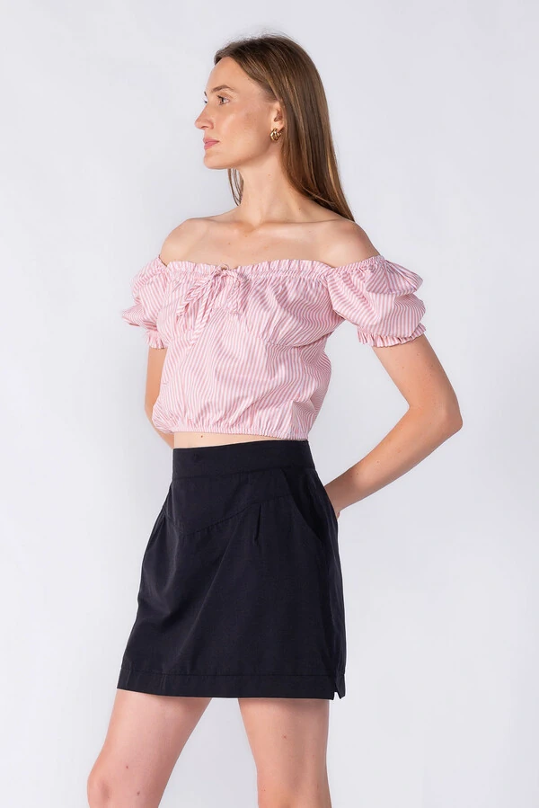 Cropped listrado manga bufante