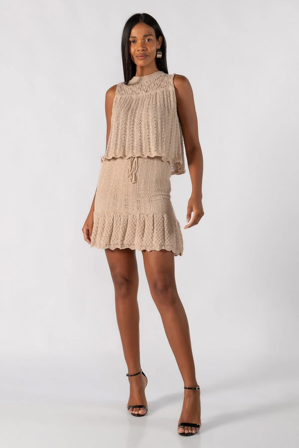 Conjunto de tricot com lurex saia e blusa