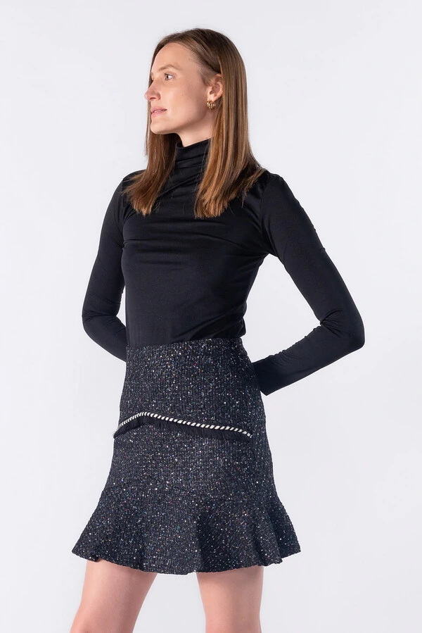 Saia tweed com paete e babado