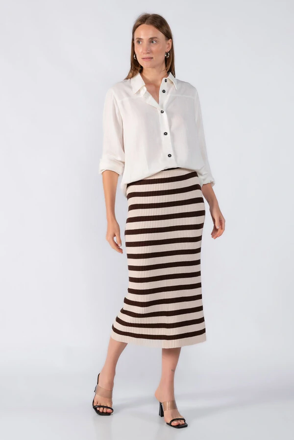 Saia midi tricot listrada