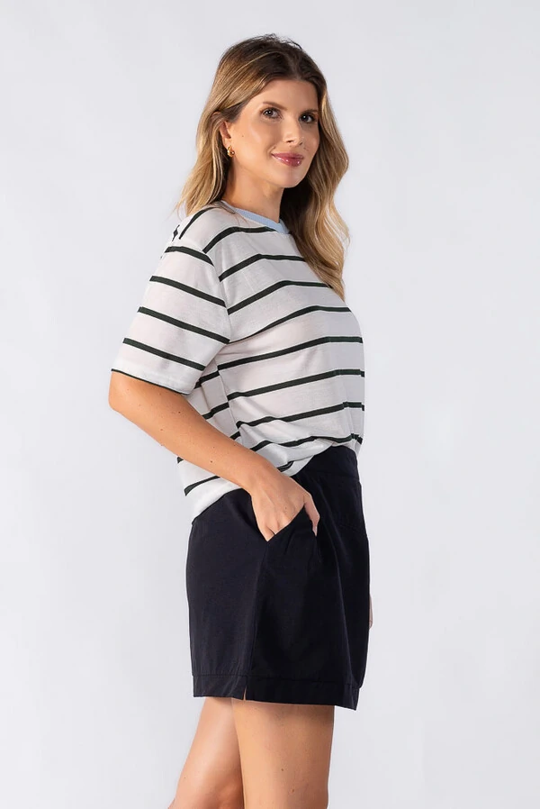 Blusas curta listrada bicolor