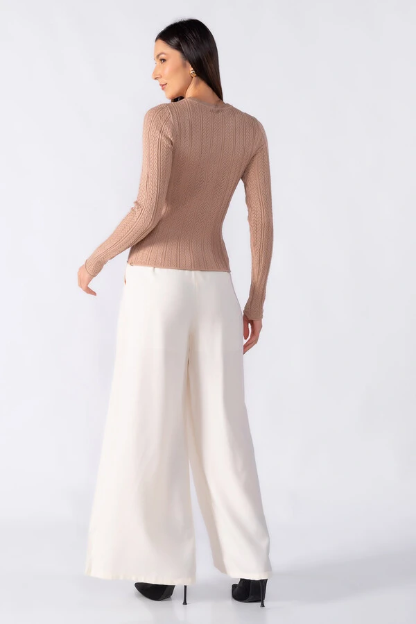 Blusa basica texturizada manga longa