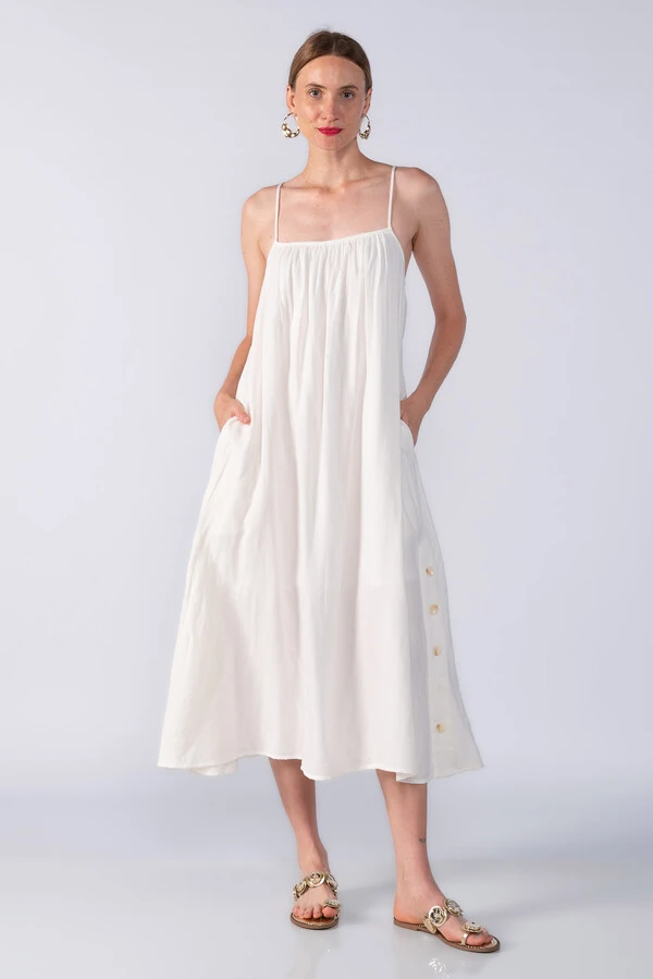 VESTIDO MIDI FENDA COM BOTOES