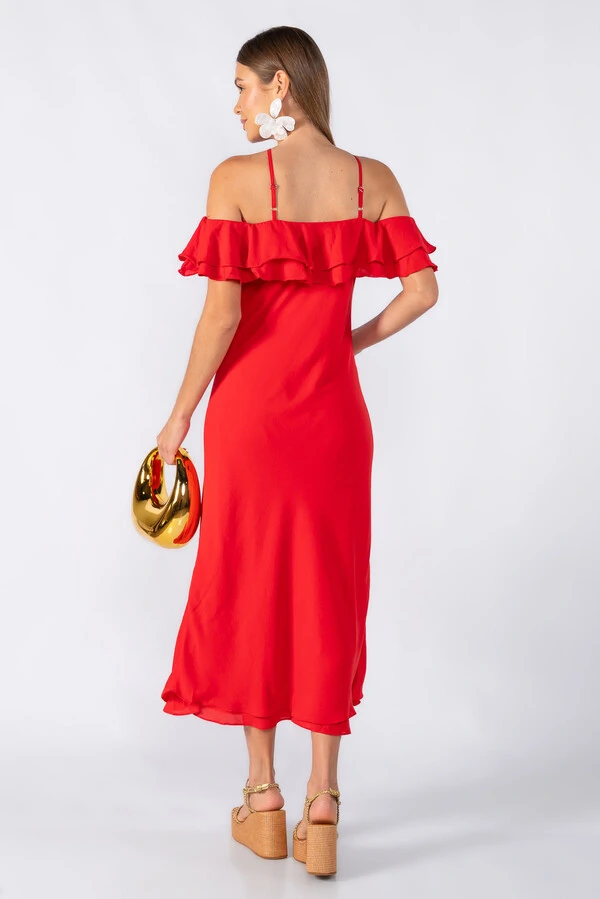 Vestido midi babados alças